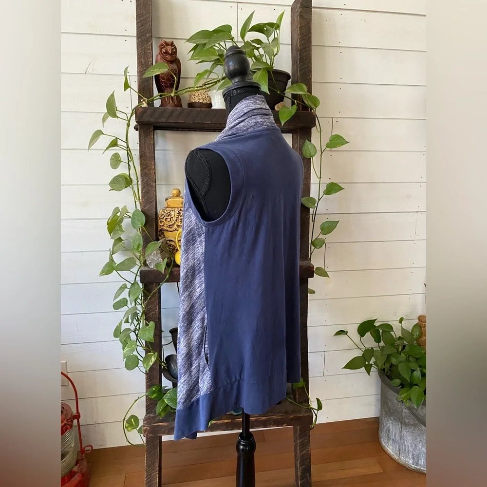 LOGO by Lori Goldstein: Elegant Blue and Gray Draped Vest
